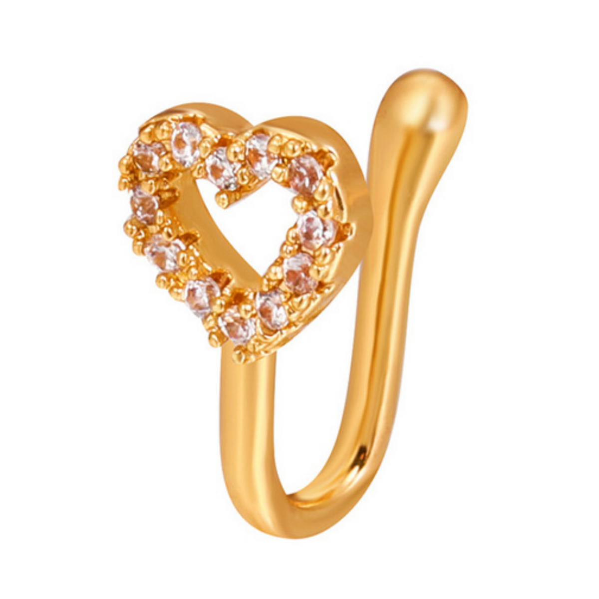 Fake Neuspiercing Goud - Hartje met Diamantjes - Nep Neuspiercing Sieraad - Neusring - Nep Piercing Neus Ringetje - Metaal