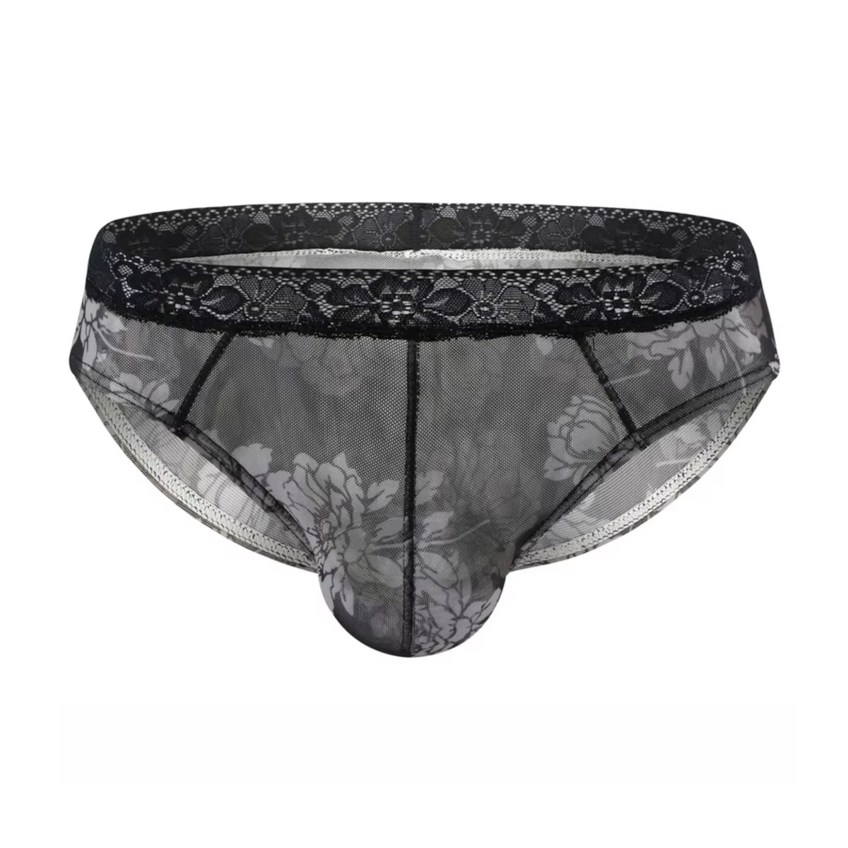 Heren Slip Doorzichtig met Bloemen - Mesh Slip Gebloemd Zwart & Wit - Sexy Transparant Design - Mannen Onderbroek - Lingerie Voor Mannen - Ondergoed Maat M
