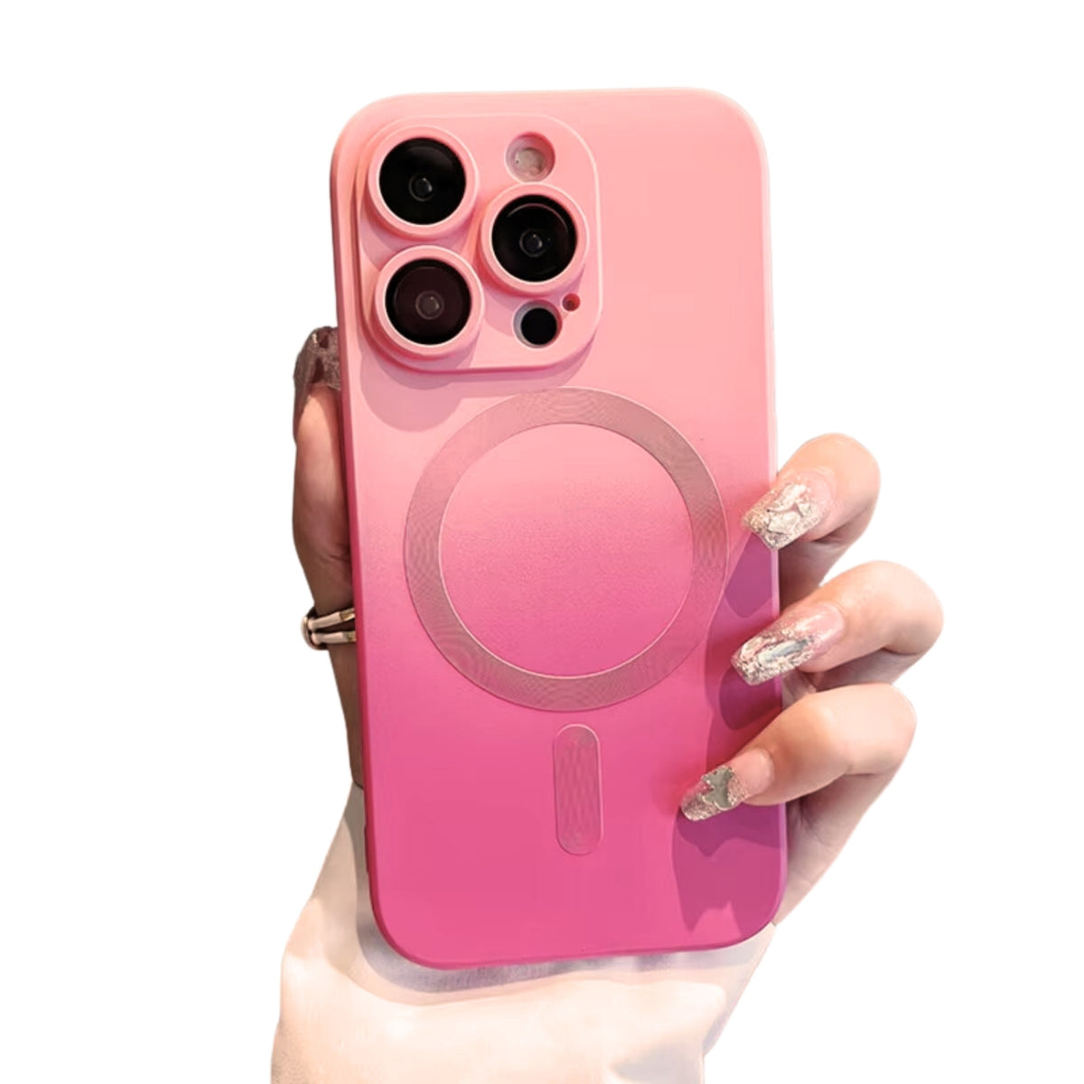 Gradient Hoesje - Geschikt voor Apple iPhone 15 Pro - Met Camera Protectors - Mat Soft Touch - Roze Overlopende Kleur - Magnetisch TPU Hoesje - Ultra Shockproof - Magneet Compatible