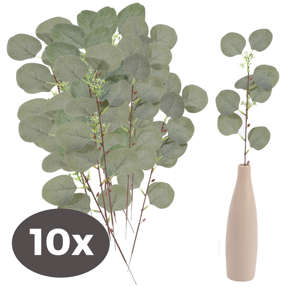 Eucalyptus Takken - 10 Stuks - Realistische Eucalyptus Decoratie - Kunstplant - Huisdecoratie en Bruiloft - Groene Takken 45 cm