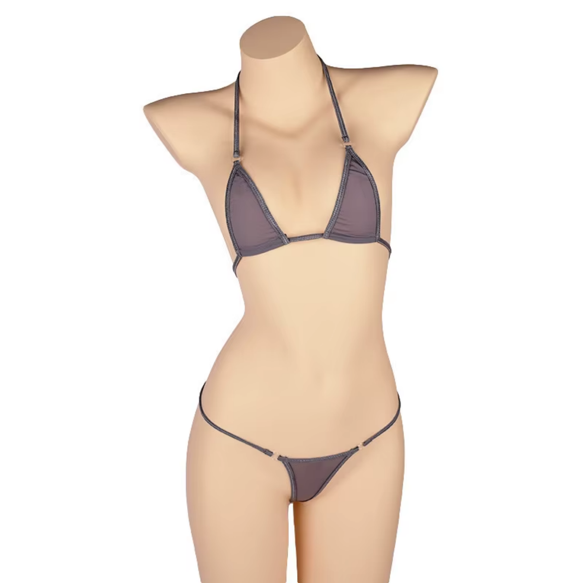 Sexy Dames Bikini Set – Donkergrijs - Mini Lingerie Set Tweedelig Grijs - Halter Top Zonder Beugel - Micro T String - Met Verstelbare Bandjes & Stretch - Ondergoed Voor Vrouwen - One Size