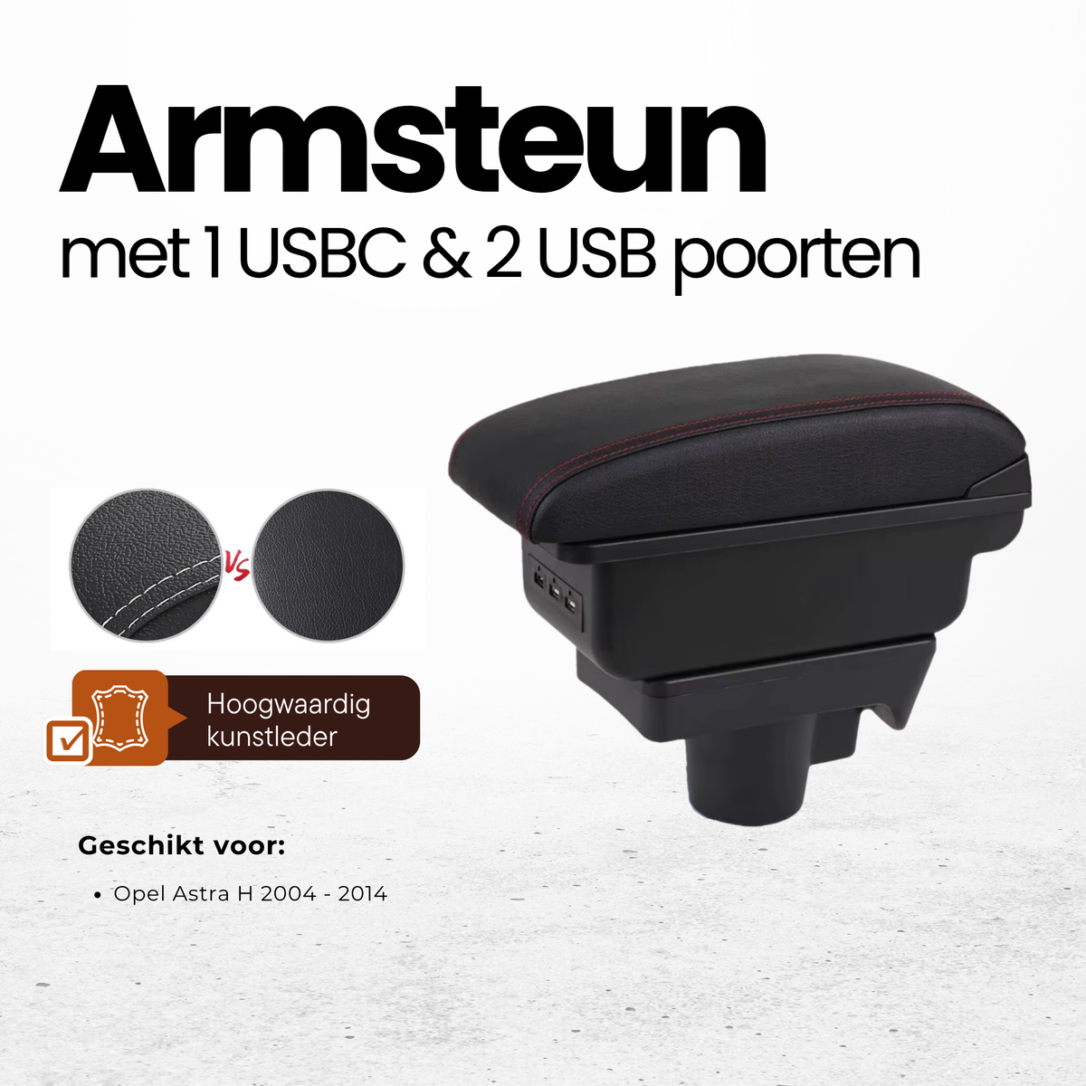 Multifunctionele Armsteun - Geschikt voor Opel Astra H 2004 - 2014 - 1 USBC & 2 USB Aansluitingen - Opbergvakken - Armleuning - Middenconsole - Bekerhouder