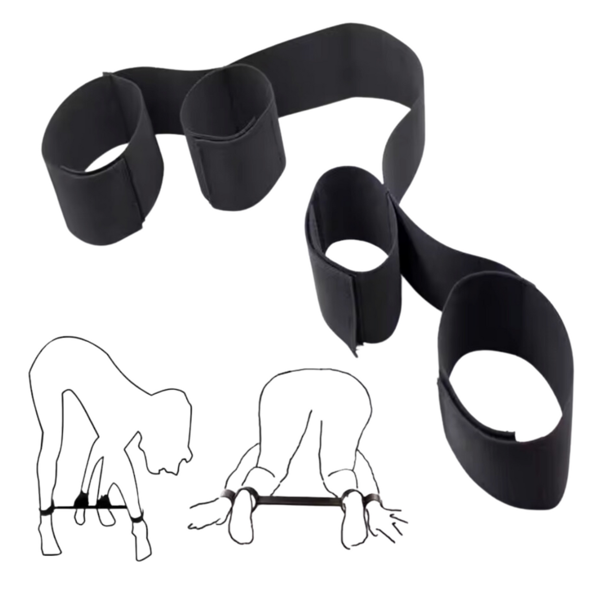BDSM Bondage Harnas - Zwart, Stevig en Verstelbaar - Handboeien en Enkelbanden - Sexy Lingerie voor Dames en Heren - One Size