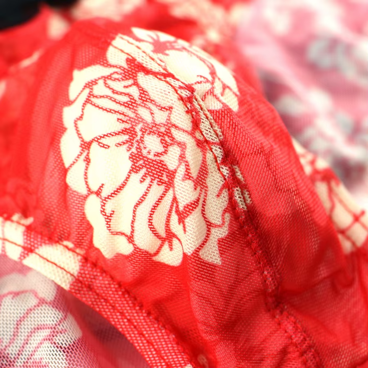 Heren Slip Doorzichtig met Bloemen - Mesh Slip Gebloemd Rood & Wit - Sexy Transparant Design - Mannen Onderbroek - Lingerie Voor Mannen - Ondergoed Maat XXL / 2XL