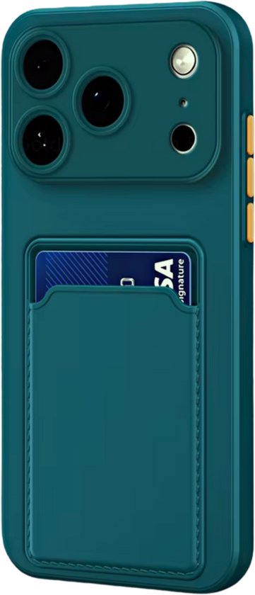 Hoesje Geschikt voor Apple iPhone 17 Pro Max - Stevig TPU - Met Kaarthouder - Donkergroen - Shockproof Case met Pasjeshouder - TPU Hoes Met Vakje Voor Pasje - Card Case Back Cover