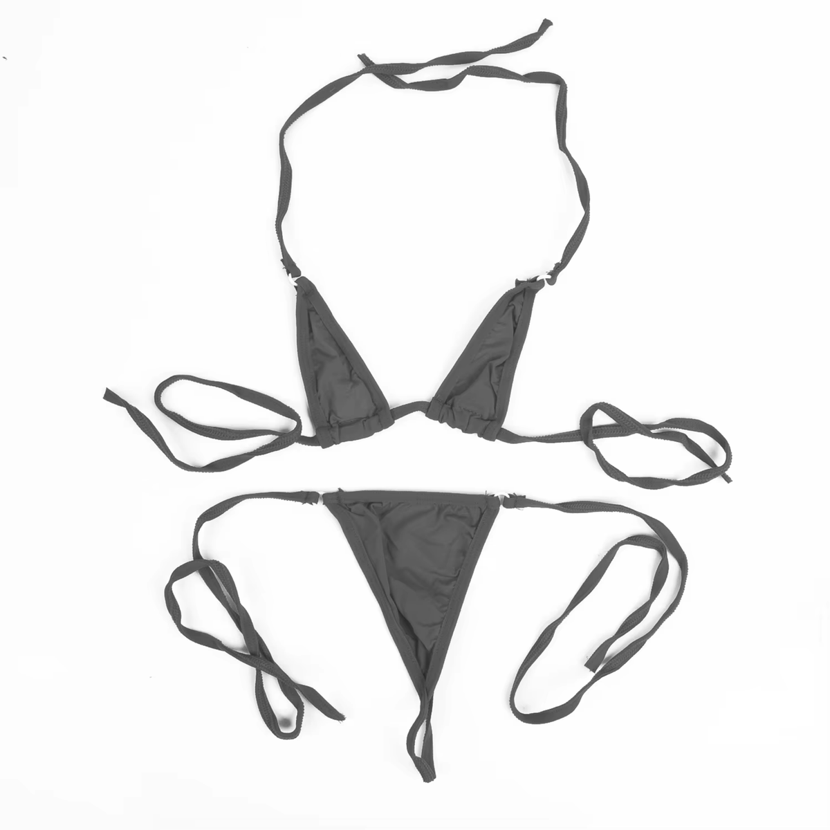 Sexy Dames Bikini Set – Donkergrijs - Mini Lingerie Set Tweedelig Grijs - Halter Top Zonder Beugel - Micro T String - Met Verstelbare Bandjes & Stretch - Ondergoed Voor Vrouwen - One Size