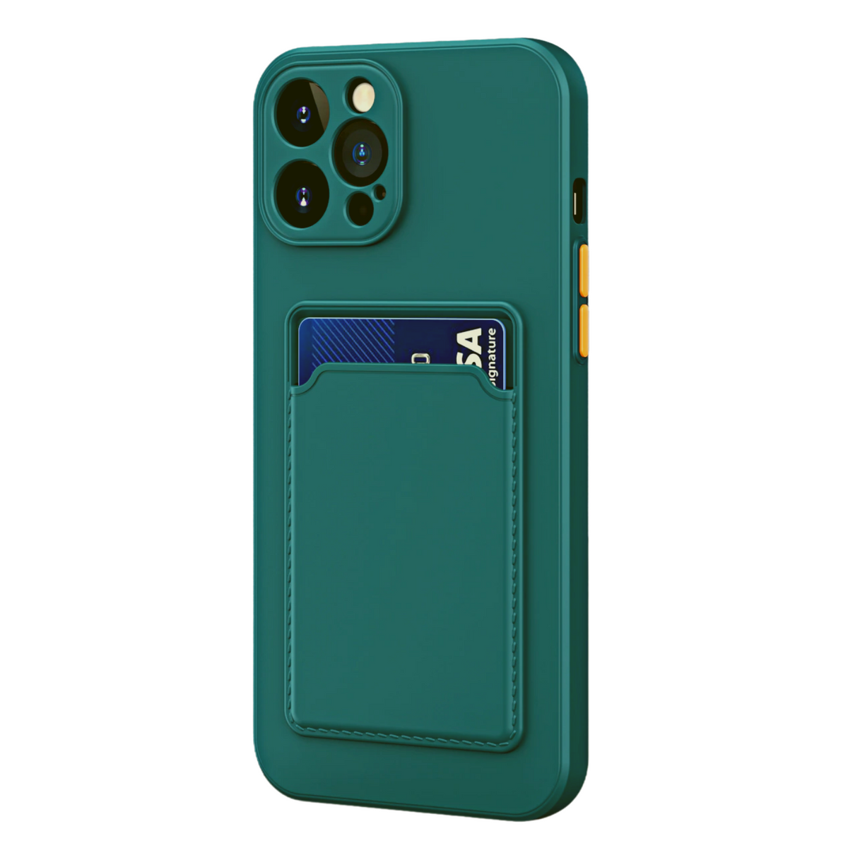 Stevig TPU Hoesje - Geschikt voor Apple iPhone 15 Pro - Met Kaarthouder - Donkergroen - Shockproof Case met Pasjeshouder - TPU Hoes Met Vakje Voor Pasje - Card Case Back Cover