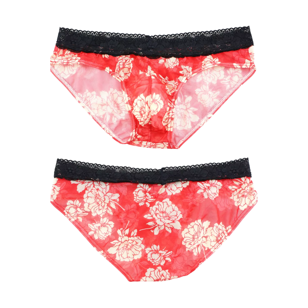 Heren Slip Doorzichtig met Bloemen - Mesh Slip Gebloemd Rood & Wit - Sexy Transparant Design - Mannen Onderbroek - Lingerie Voor Mannen - Ondergoed Maat M