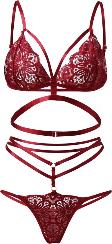 Lingerie Set Rood - 2 Delige Set met Bralette en String - Sexy Vrouwen Ondergoed / Lingerie - Maat M