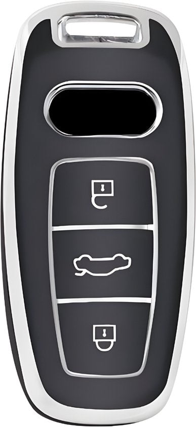 Zachte TPU Sleutelcover - Sleutelhoesje Geschikt voor Audi A3 / A4 / B9 / A6 / C8 / A7 / S7 / 4K / A8 / D5 / S8 / Q7 / Q8 / SQ8 / E-tron / 2018 / 2019 / 2020 / 2021 / 2022 - Zwart met Zilver - Key Cover - Auto Accessoires