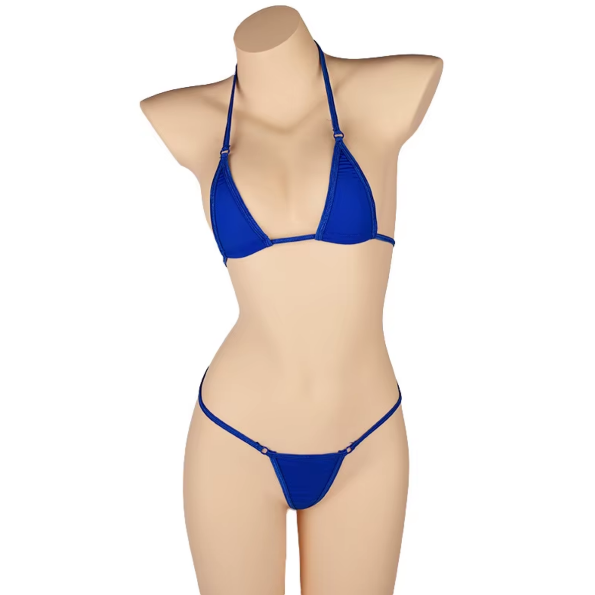 Sexy Dames Bikini Set – Donkerblauw - Mini Lingerie Set Tweedelig Blauw - Halter Top Zonder Beugel - Micro T String - Met Verstelbare Bandjes & Stretch - Ondergoed Voor Vrouwen - One Size