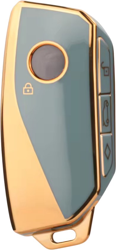 Zachte TPU Sleutelcover - Sleutelhoesje Geschikt voor BMW i7 / X7 / G07 / LCI / iX / U11 / 7 Serie / G70 / G09 / XM / U06 / G81 / M3 / 2023 - Goud met Blauw - Key Cover - Auto Accessoires