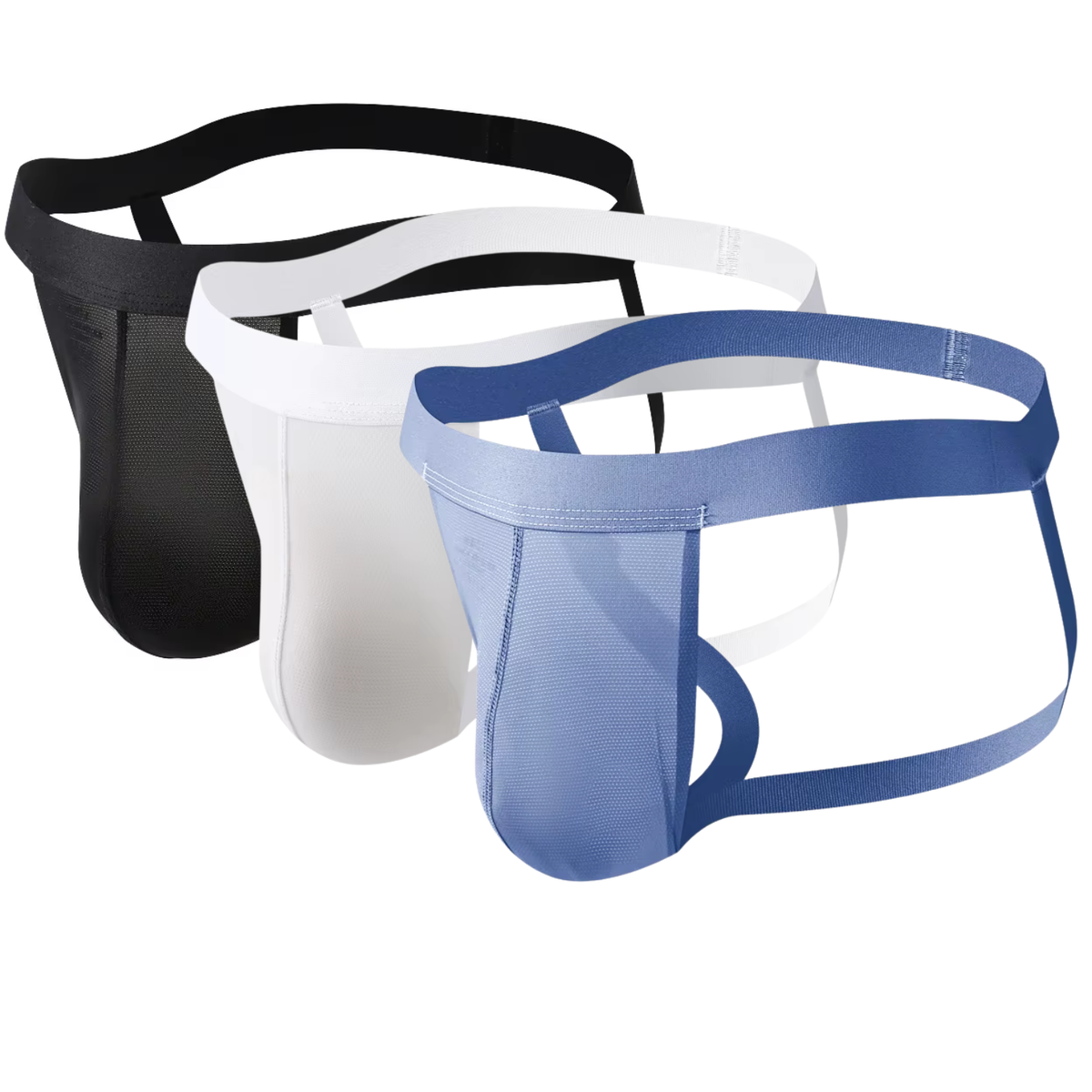 3 Pack - Heren String Transparant - Jockstrap Doorzichtig Zwart Wit Blauw - Sexy Design - Zacht en Comfortabel - Mannen Onderbroek - Lingerie Voor Mannen - Maat M