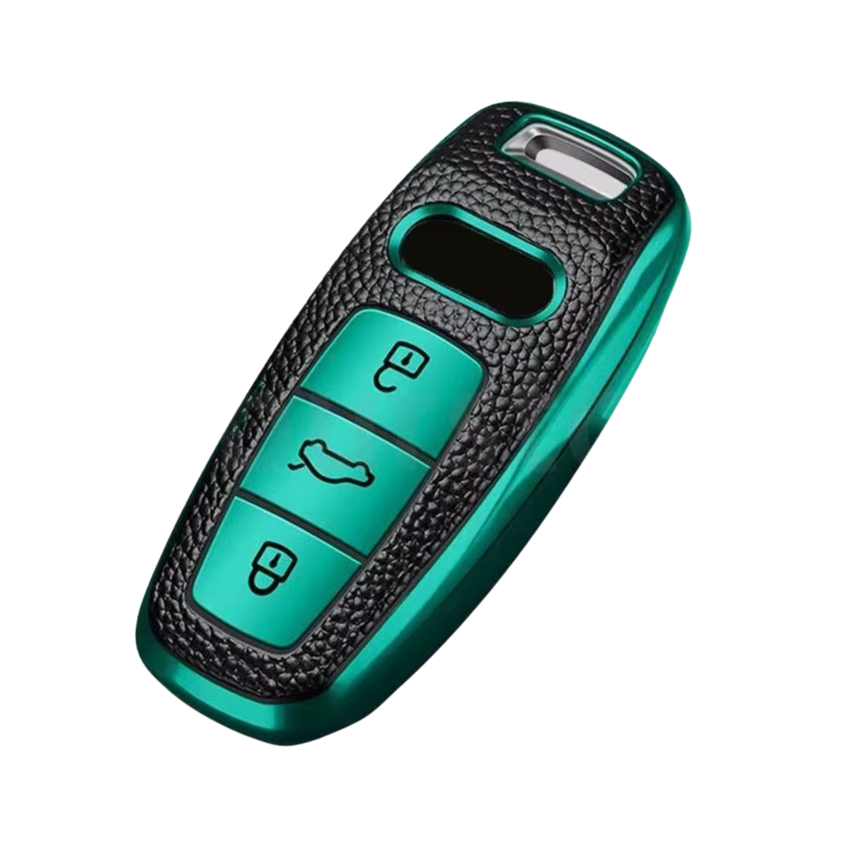 Kunst Leren Sleutelcover - Sleutelhoesje Geschikt voor Audi A3 / A4 / B9 / A6 / C8 / A7 / S7 / 4K / A8 / D5 / S8 / Q7 / Q8 / SQ8 / E-tron / 2018 / 2019 / 2020 / 2021 / 2022 - Zwart met Groen - Key Cover - Auto Accessoires