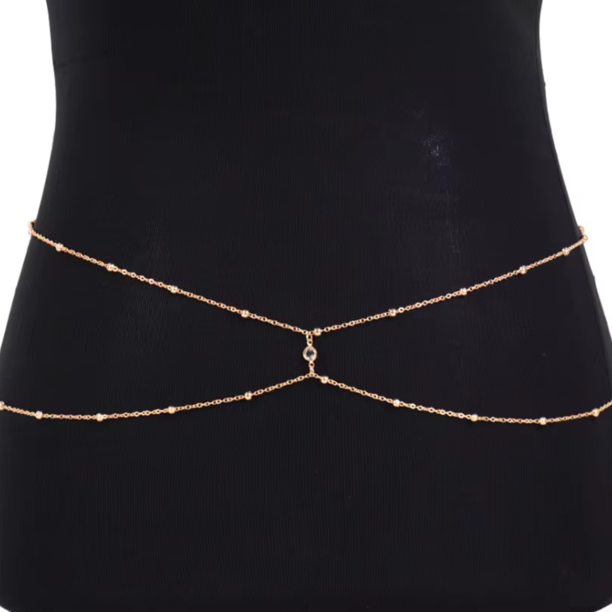 Belly Chain - Goud - Dubbele Ketting Met Bolletjes En Steentje - Buikketting Goudkleurig - Zomerse Tailleketting - Heupketting Dames - Buik Ketting