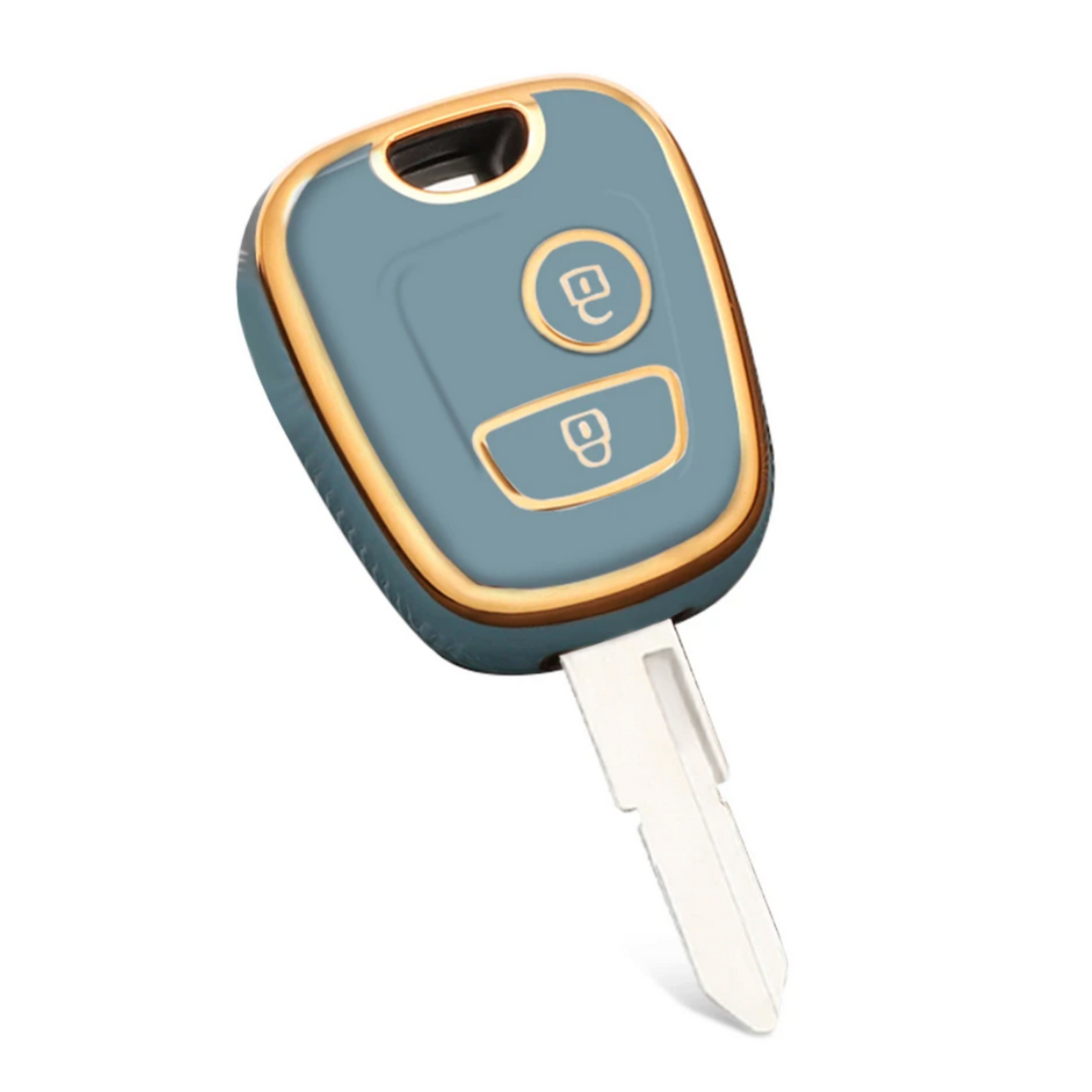 Zachte TPU Sleutelcover - Geschikt voor Toyota Aygo / Citroën C1 / Peugeot 107 - Blauw en Goud - Sleutel Hoesje Cover Geschikt voor Peugeot 107 / 107 / 206 / 207 / 306 / 307 / 406 / 407 - Randen Goud - Auto Accessoires