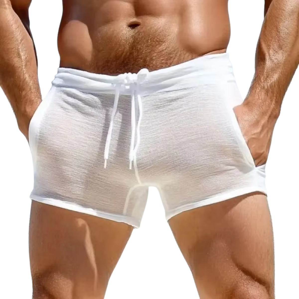 Sexy Heren Boxershort - Wit Semi-Transparant - Boxer Doorzichtig Met Touwtjes - Mannen Onderbroek - Lingerie Voor Mannen - Ondergoed Maat M