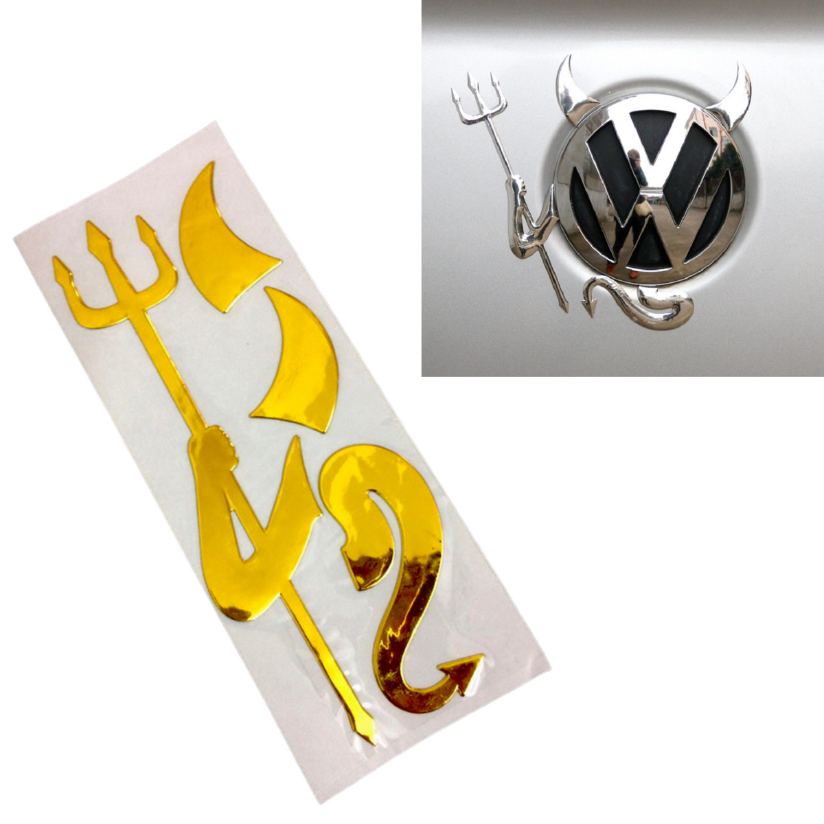 Auto Duivel Logo - Goud - Zelfklevend - Alle Automerken / Universeel - Grappig Embleem - Tuning - Auto Accessoires