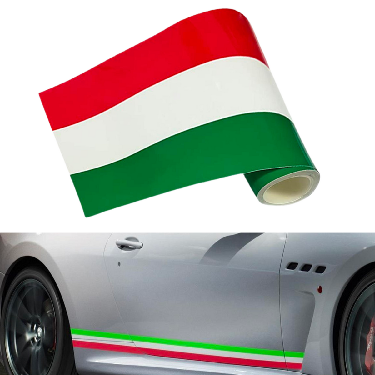 Auto Kleuren Sticker op Rol - 1 Meter x 15 CM - Italiaanse Vlag - Striping Wrap voor Grill, Zijspiegels en Skirts - Autostickers - Auto Accessoires Stickers - Past Bij Italiaanse Automerken