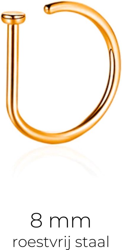 Fake Neuspiercing Goud - Nep Neuspiercing - Neusring - Nep Piercing Ringetje - RVS Roestvrij Staal - 8 mm