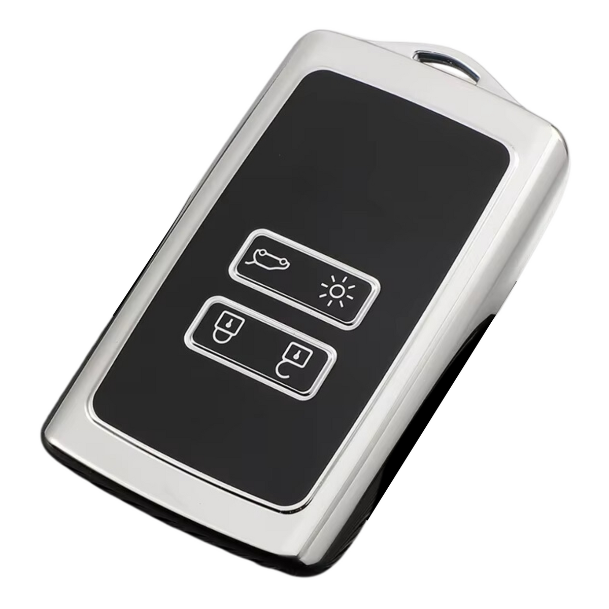 Zachte TPU Sleutelcover - Sleutelhoesje Geschikt voor Renault Koleos / Scénic 4 / Arkana / Captur / Mégane / Talisman / Espace / Clio / Zoë / Dacia Sandero - Zwart met Zilver - Key Cover - Auto Accessoires