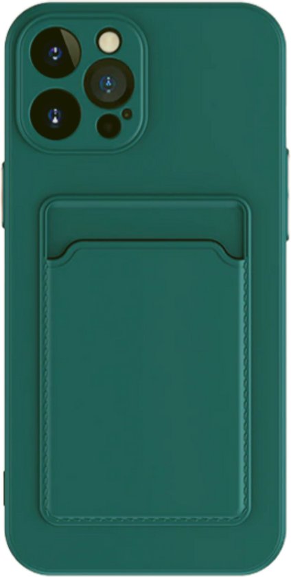 Set van 2 - Stevig TPU Hoesje - Geschikt voor Apple iPhone 16 Pro - Met Kaarthouder - Donkergroen & Donkerblauw - Shockproof Case met Pasjeshouder - TPU Hoes Met Vakje Voor Pasje - Card Case Back Cover