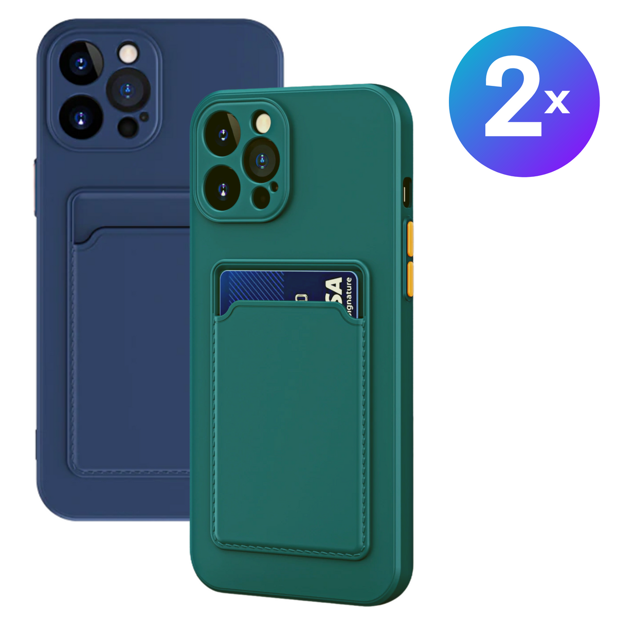 Set van 2 - Stevig TPU Hoesje - Geschikt voor Apple iPhone 16 Pro Max - Met Kaarthouder - Donkergroen & Donkerblauw - Shockproof Case met Pasjeshouder - TPU Hoes Met Vakje Voor Pasje - Card Case Back Cover