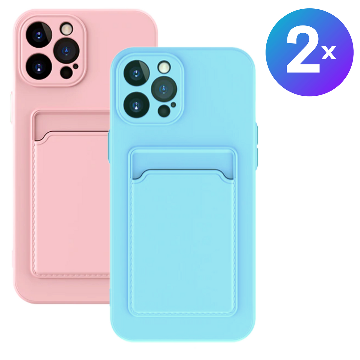 Set van 2 - Stevig TPU Hoesje - Geschikt voor Apple iPhone 16 Pro Max - Met Kaarthouder - Roze & Lichtblauw - Shockproof Case met Pasjeshouder - TPU Hoes Met Vakje Voor Pasje - Card Case Back Cover