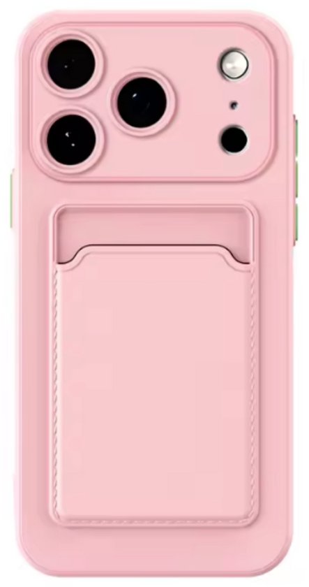 Hoesje Geschikt voor Apple iPhone 17 Pro Max - Stevig TPU - Met Kaarthouder - Roze/ Pink - Shockproof Case met Pasjeshouder - TPU Hoes Met Vakje Voor Pasje - Card Case Back Cover