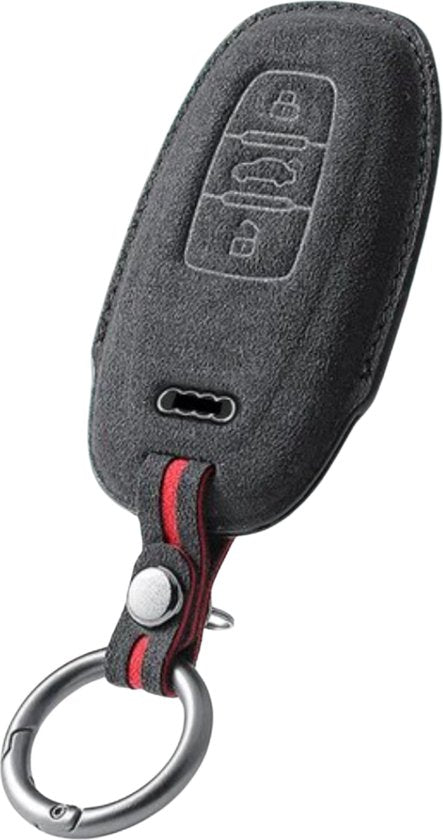 Luxe Alcantara Sleutelcover - Sleutelhoesje Geschikt voor Audi A1 / A3 / / A4 / A5 / A6 / A7 / A8 / Q3 / Q5 / Q7 / S5 / S6 - Alcantara Look - Zacht Sleutel Hoesje - Met Hanger - Auto Accessoires