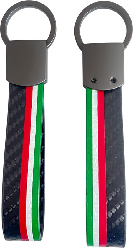 Carbon Look Auto Sleutelhanger - Italiaanse Vlag - Past bij Alle Automerken / Universeel - Keychain Sleutel Hanger Cadeau - Italië Auto Accessoires