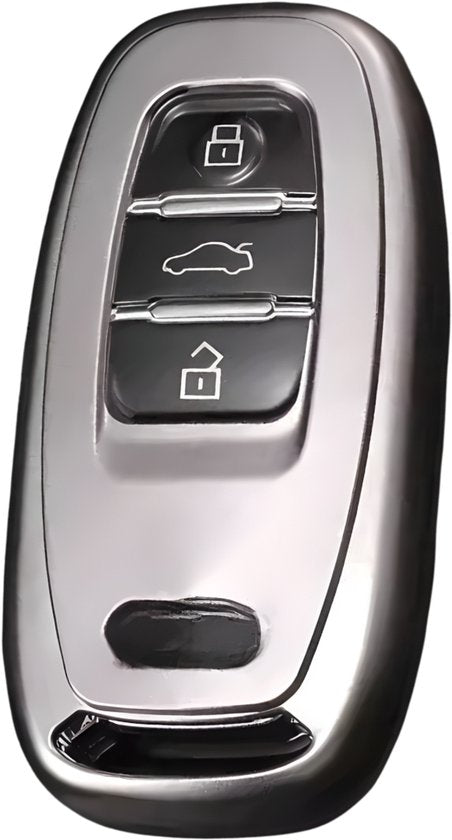 Zachte TPU Sleutelcover - Sleutelhoesje met een Glossy Look Geschikt voor Audi A3 / A4 / B9 / A6 / C8 / A7 / S7 / 4K / A8 / D5 / S8 / Q7 / Q8 / SQ8 / E-tron / 2018 / 2019 / 2020 / 2021 / 2022 - Zilvere - Key Cover - Auto Accessoires