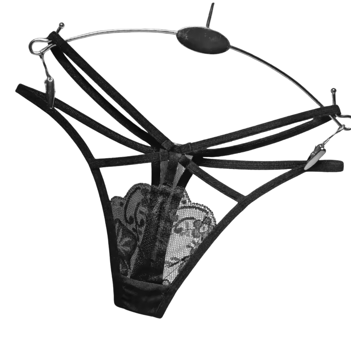 Sexy Kanten String – Zwart - Open Design met Bandjes - Comfortabel, Ademend, Sexy en Zacht Dames Ondergoed - One Size - Perfecte Pasvorm