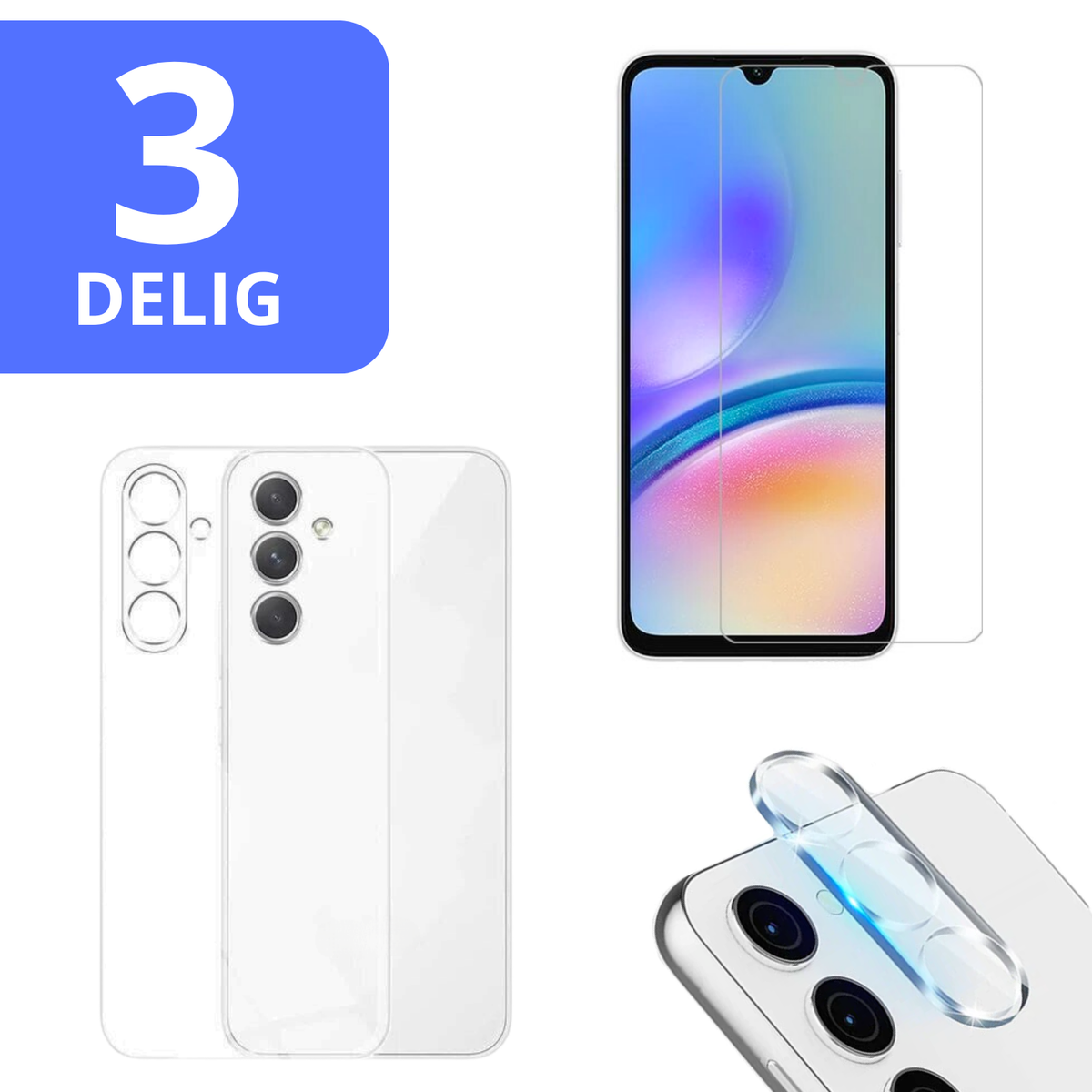 3 in 1 Set Geschikt voor Samsung Galaxy A25 - Transparant Hoesje + Screenprotector + Cameraprotector - Doorzichtige Shockproof TPU Case - Tempered Glass Screen Protector - Glazen Camerabeschermer - Set van 3