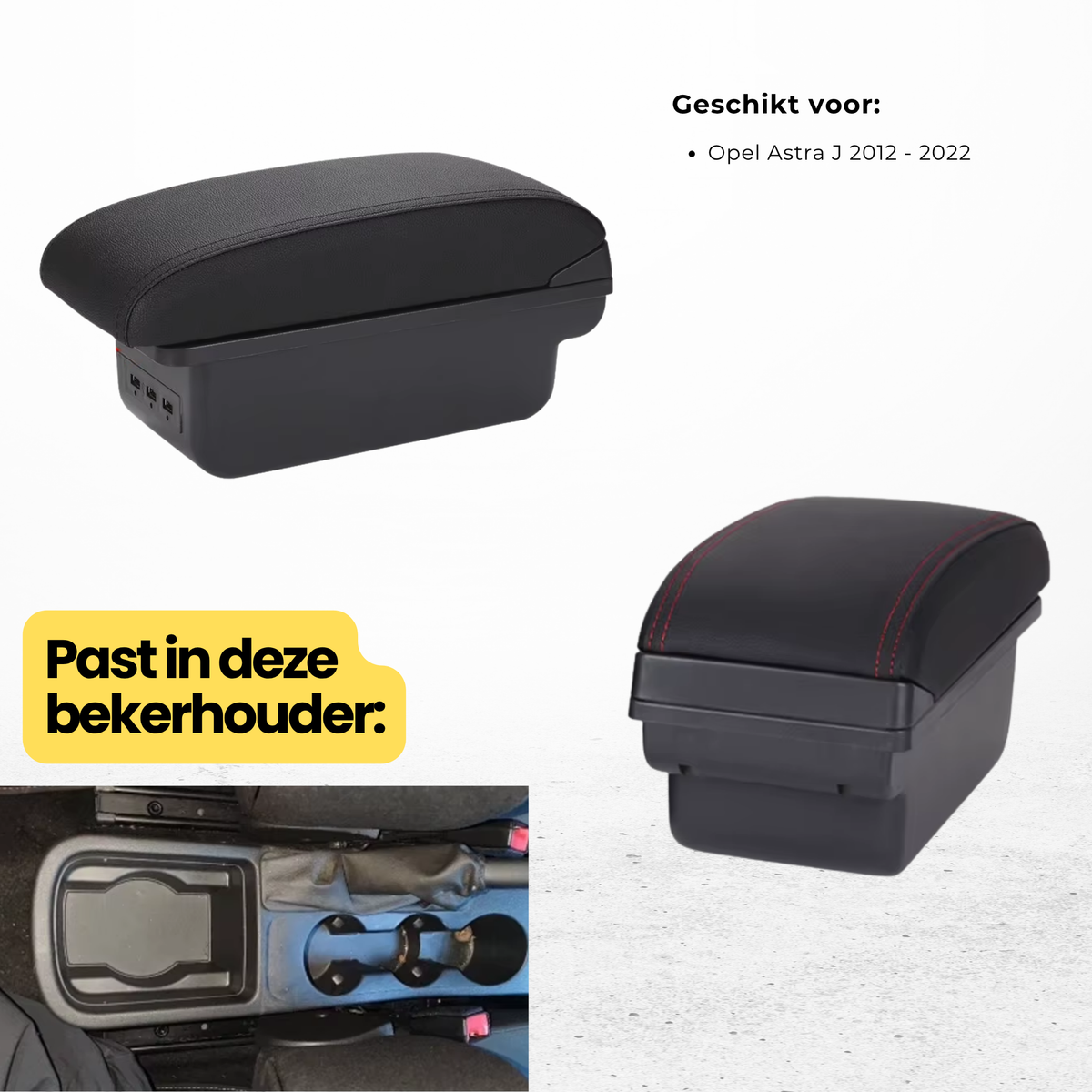 Multifunctionele Armsteun - Geschikt voor Opel Astra J 2012 - 2022 - 1 USBC & 2 USB Aansluitingen - Opbergvakken - Armleuning - Middenconsole - Bekerhouder