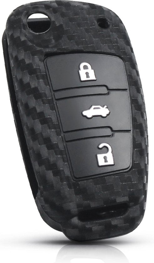Zachte Carbon Sleutelcover met Knoppen - Sleutelhoesje Geschikt voor Audi A1 / A3 / A5 / A6 / Q3 / Q5 / S3 / S5 / RS - Siliconen Materiaal - Sleutel Hoesje Cover - Auto Accessoires