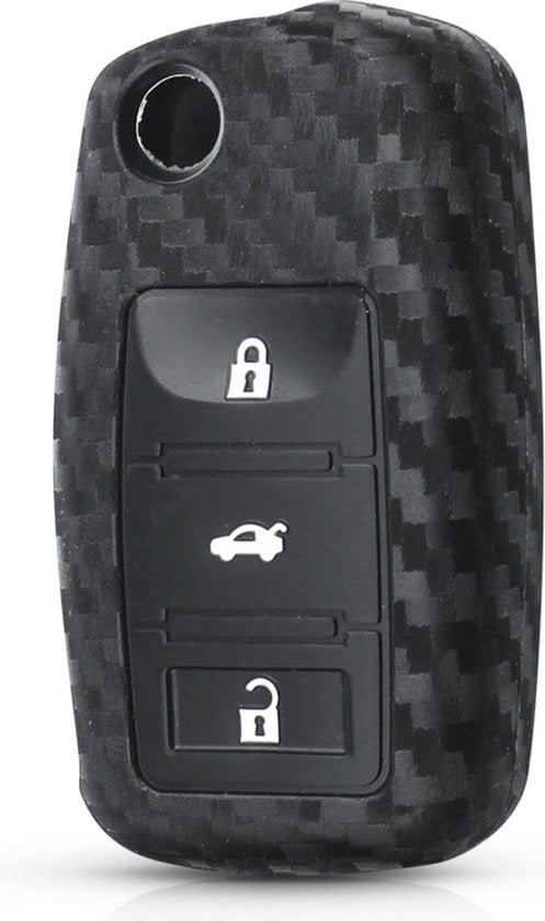 Zachte Carbon Sleutelcover met Knoppen - Sleutelhoesje Geschikt voor Volkswagen Golf / Polo / Tiguan / Up / Passat / Seat Leon / Skoda Citigo - Siliconen Materiaal - Sleutel Hoesje Cover - Auto Accessoires