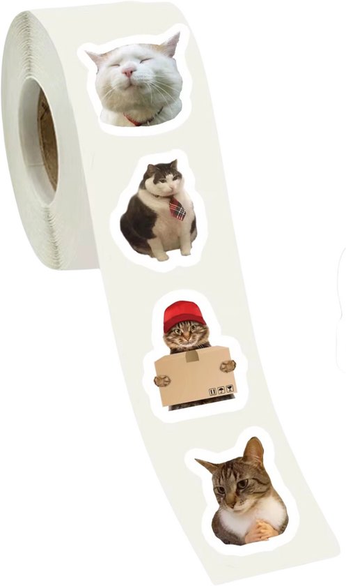 Grappige Kattenstickers op Rol – 500 Stuks | Katten Memes & Cute Stickers | Zelfklevende Stickers voor Scrapbooking, Laptop, Telefoon & DIY