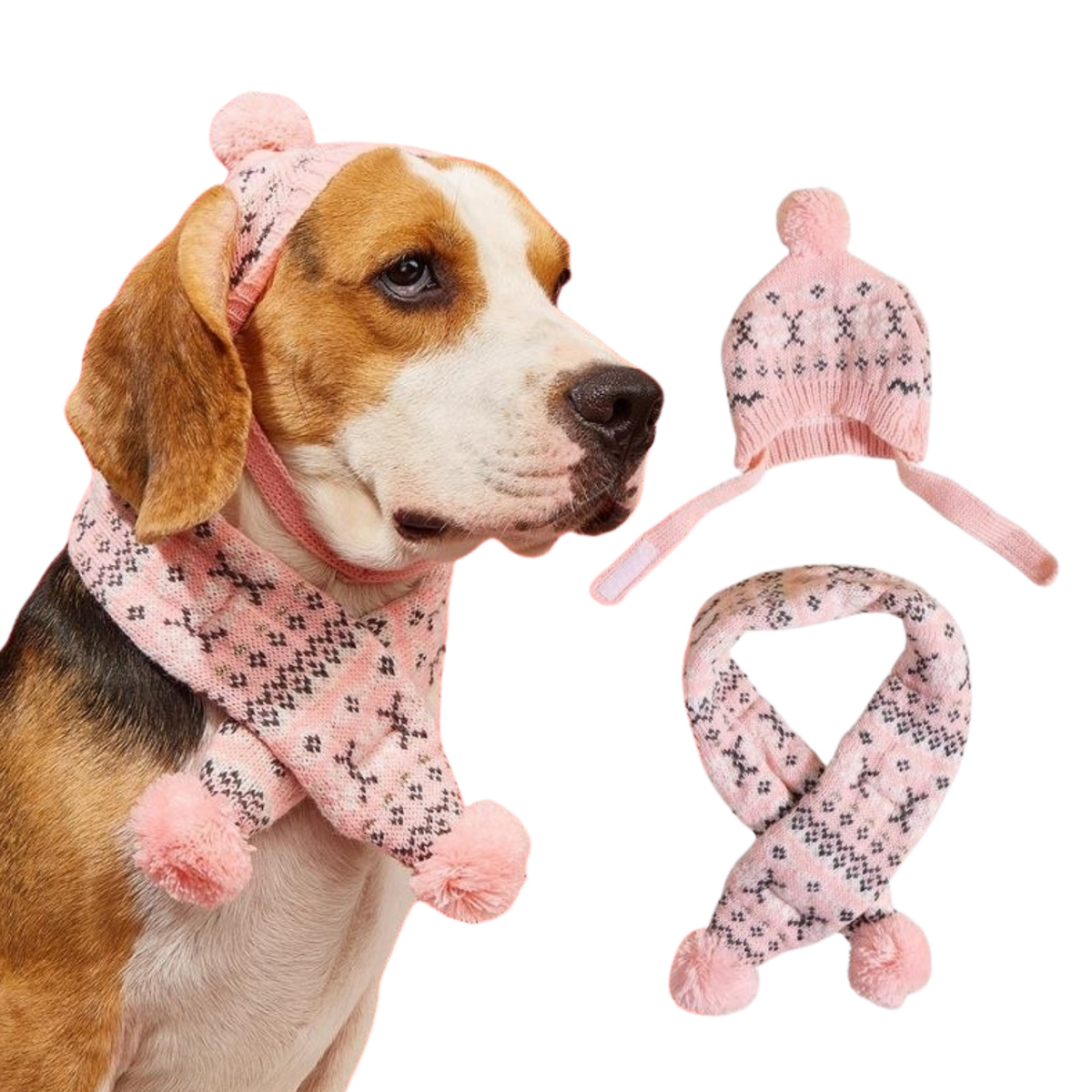 Winter Setje Hond - Kerst - 2 Delig - Sjaal en Muts - Roze - Geschikt voor Honden - Winter Pakje - Hondenkleding - Maat S