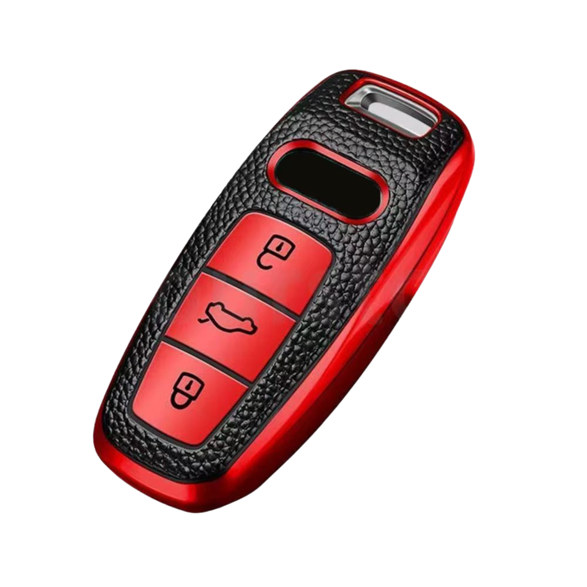 Kunst Leren Sleutelcover - Sleutelhoesje Geschikt voor Audi A3 / A4 / B9 / A6 / C8 / A7 / S7 / 4K / A8 / D5 / S8 / Q7 / Q8 / SQ8 / E-tron / 2018 / 2019 / 2020 / 2021 / 2022 - Zwart met Rood - Key Cover - Auto Accessoires