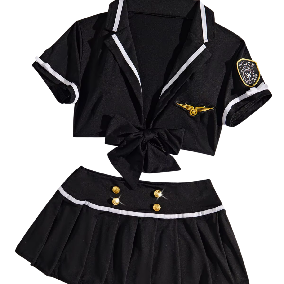 Sexy Politie Kostuum - 2-delig Zwart Verkleedpakje - Rokje & Korte Top - Rollenspel / Cosplay - Lingerie Ondergoed voor Dames - Maat S