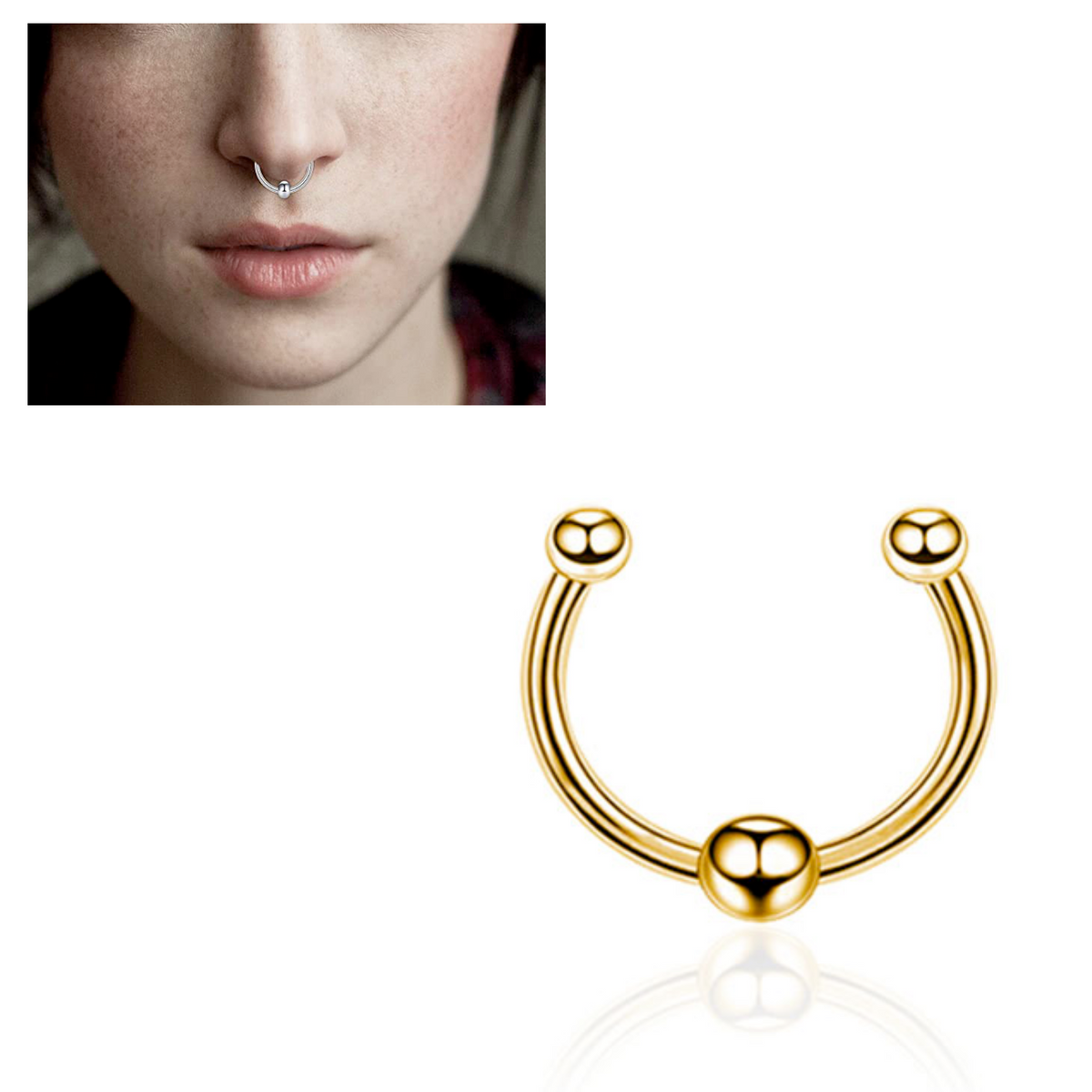 Fake Neuspiercing Goud - Nep Neuspiercing Septum met Bolletje - Neusring - Nep Piercing Ringetje - RVS Roestvrij Staal - 8 mm