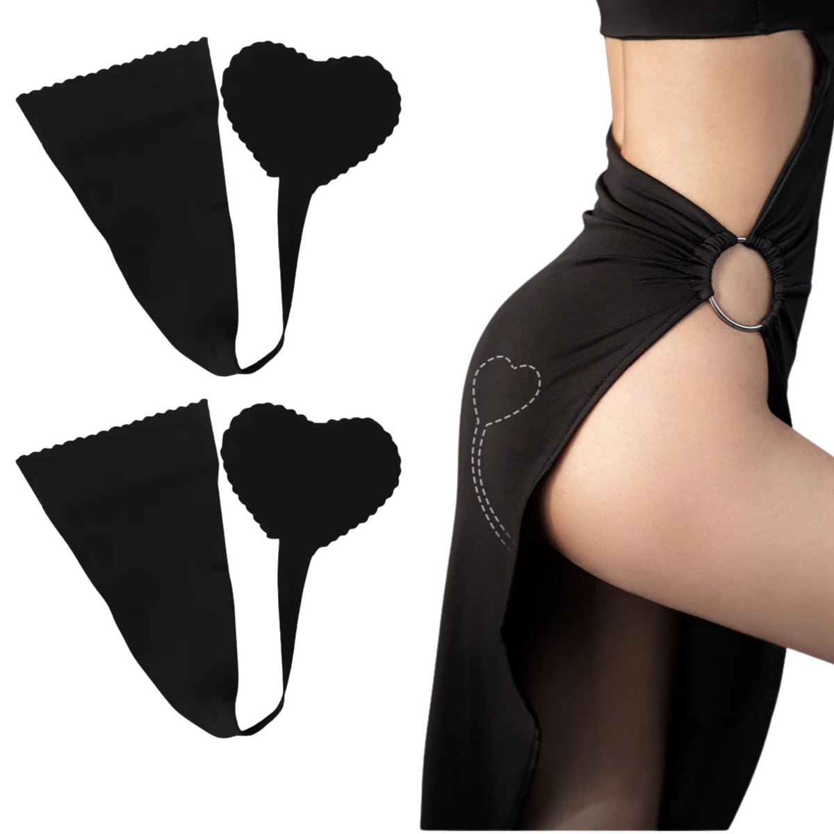 Onzichtbare Zelfklevende C-Strings - Zonder Zijbandjes / Zijkant - Strapless - Onzichtbaar / Invisible - Seamless - Herbruikbaar - Zwart - Maat M