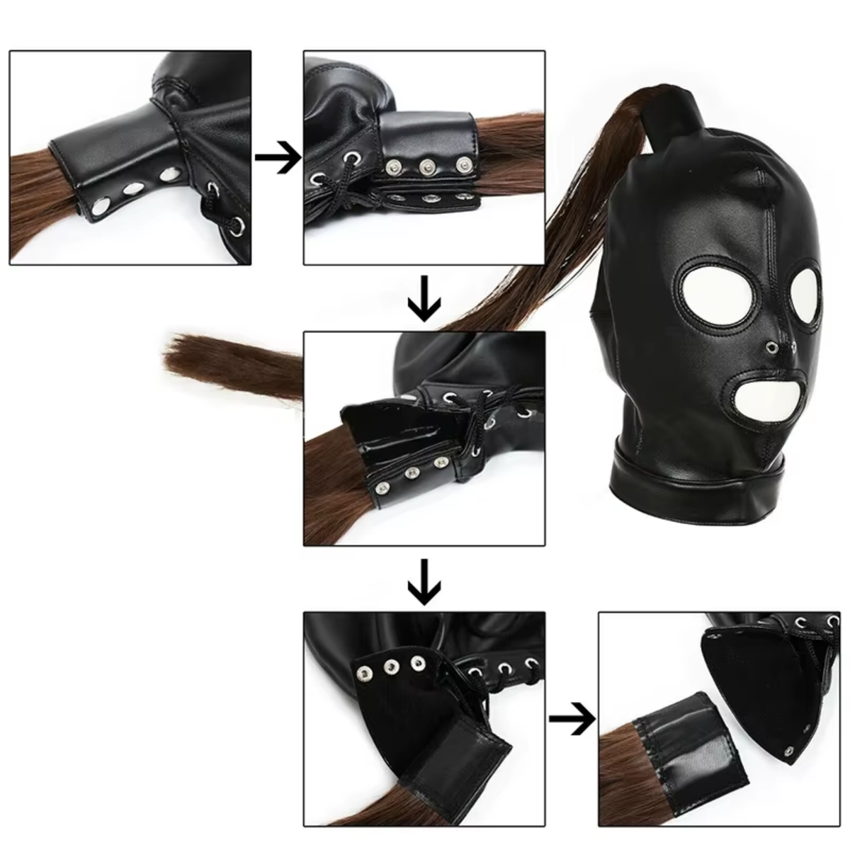 Masker & Harnas - Leder Look / PU Leer - Met Afneembare Staart - Zwart - BDSM / Roleplay / Cosplay / Rollenspel - Unisex - Sex Speeltjes Toys - Erotiek - Bondage Masker - OneSize