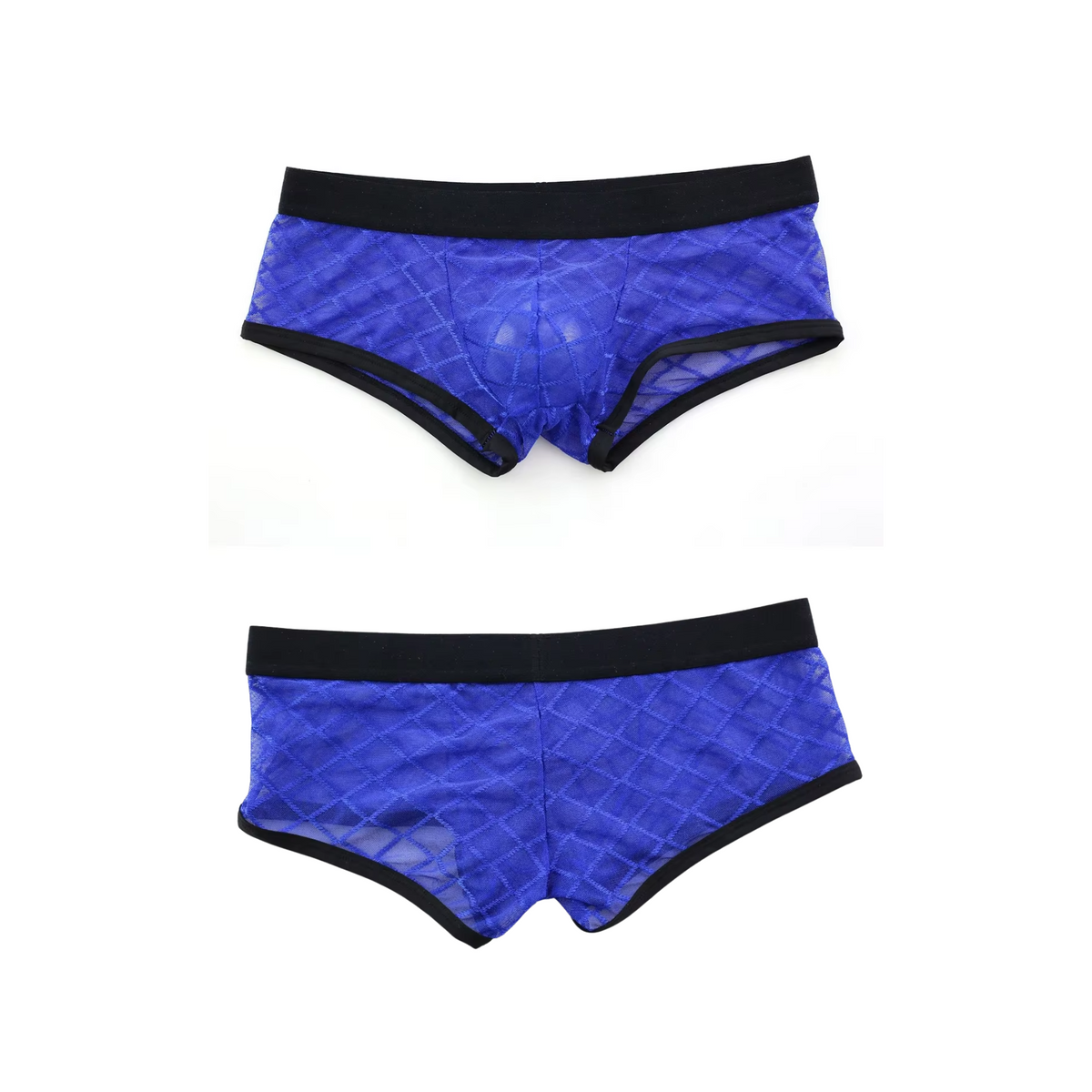 Heren Boxershort Transparant - Boxer Doorzichtig Donkerblauw - Sexy Transparant Design met Ruitmotief - Mannen Onderbroek - Lingerie Voor Mannen - Ondergoed Maat XXL