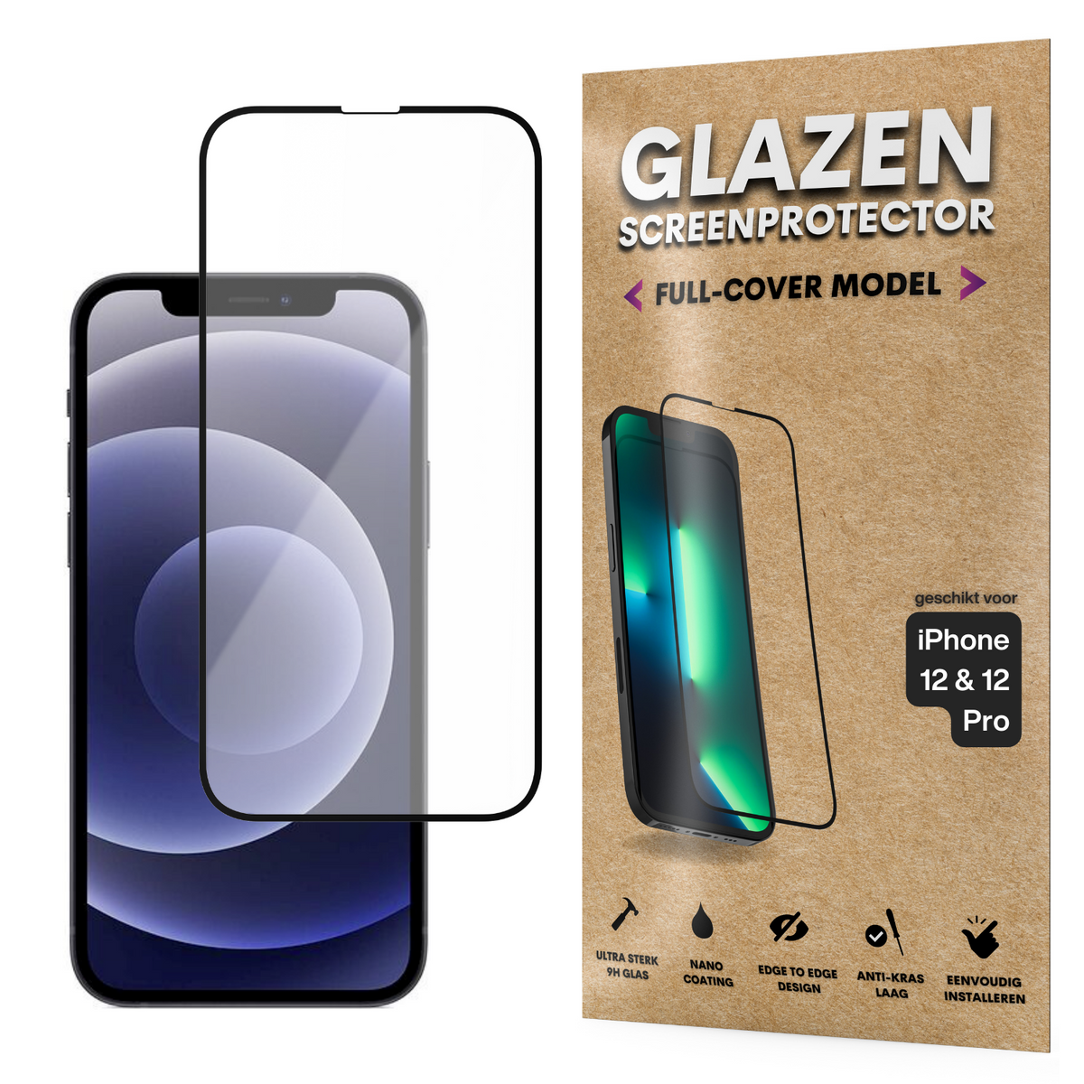 Screenprotector - Geschikt voor iPhone 12 / 12 Pro - Gehard Glas - Full Cover Tempered Glass - Case Friendly