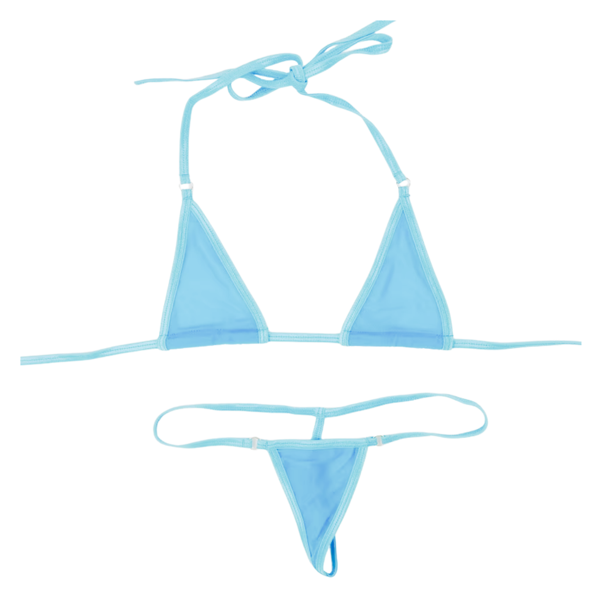 Sexy Dames Bikini Set – Lichtblauw - Mini Lingerie Set Tweedelig Blauw - Halter Top Zonder Beugel - Micro T String - Met Verstelbare Bandjes & Stretch - Ondergoed Voor Vrouwen - One Size