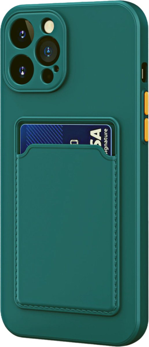 Stevig TPU Hoesje - Geschikt voor Apple iPhone 14 Pro - Met Kaarthouder - Groen - Shockproof Case met Pasjeshouder - TPU Hoes Met Vakje Voor Pasje - Card Case Back Cover