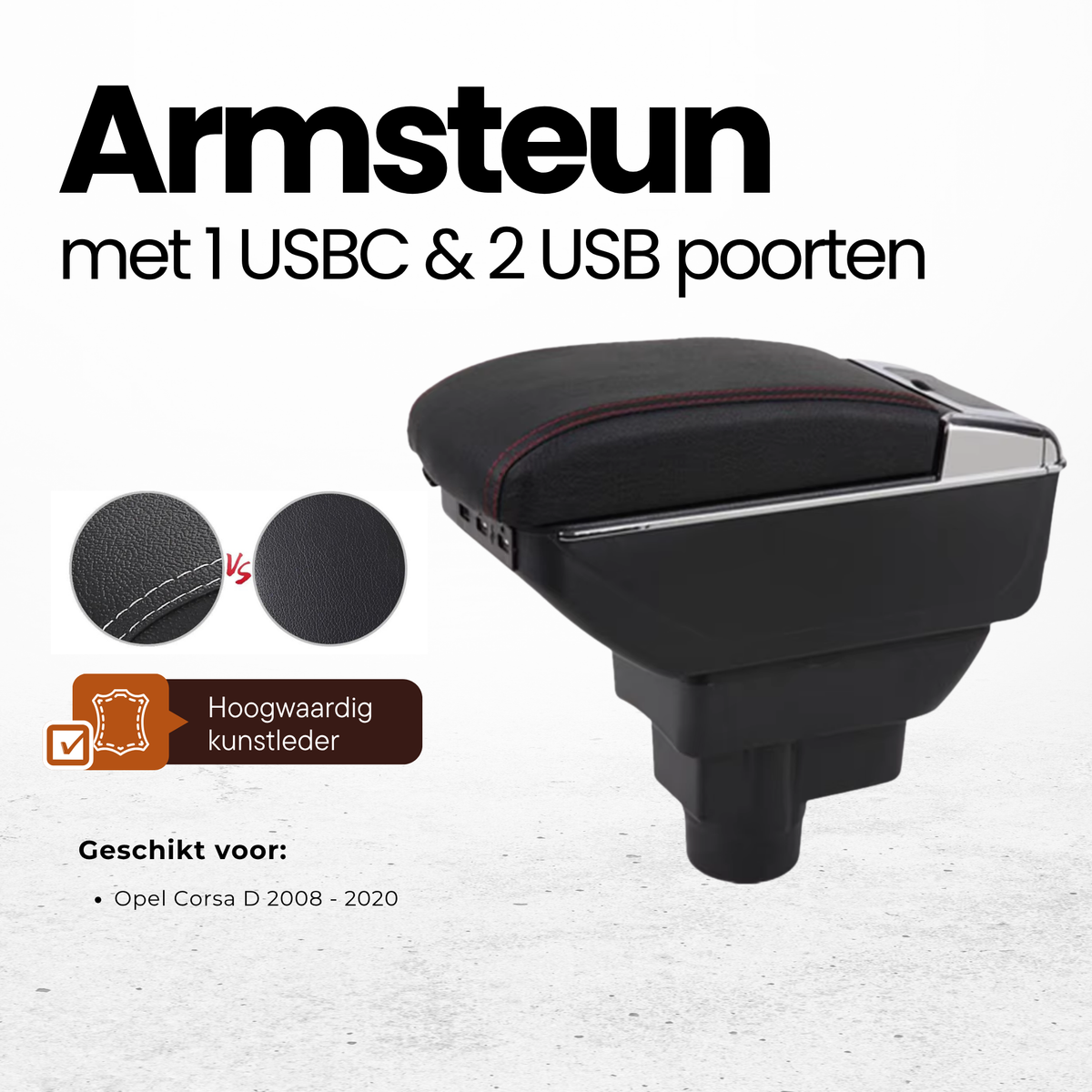 Multifunctionele Armsteun - Geschikt voor Opel Corsa D 2008 - 2020 - 1 USBC & 2 USB Aansluitingen - Opbergvakken - Armleuning - Middenconsole - Bekerhouder