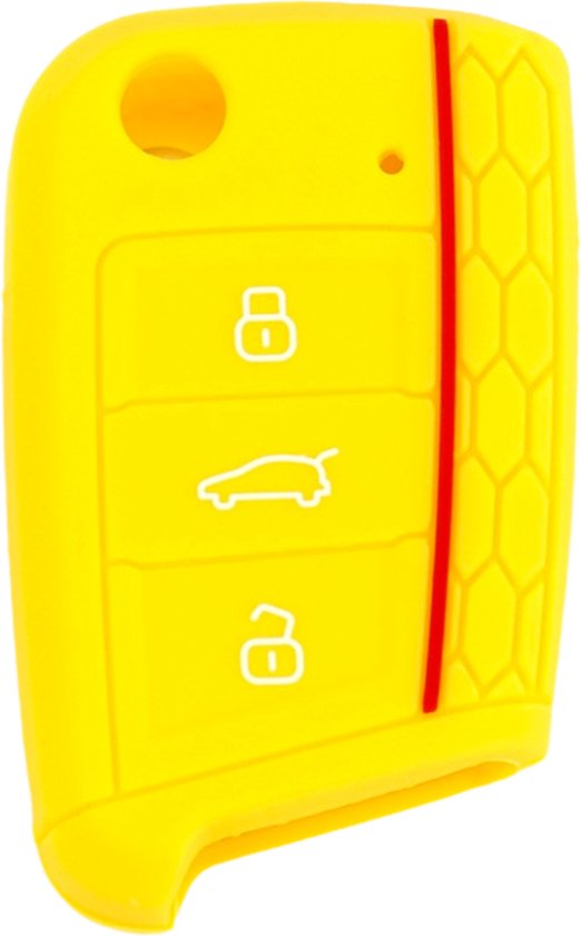 Siliconen Sleutelcover Sport - Geel Sleutelhoesje Geschikt voor Volkswagen Polo / Golf / 2014 - 2021 / Seat Leon / Seat Ibiza / Golf GTI / Golf R / Golf 7 / Skoda - Sleutel Hoesje Keycover - Auto Accessoires